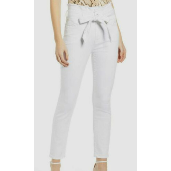 for All Mankind Women's Frayed Paperbag Waist Jeans Runway Denim